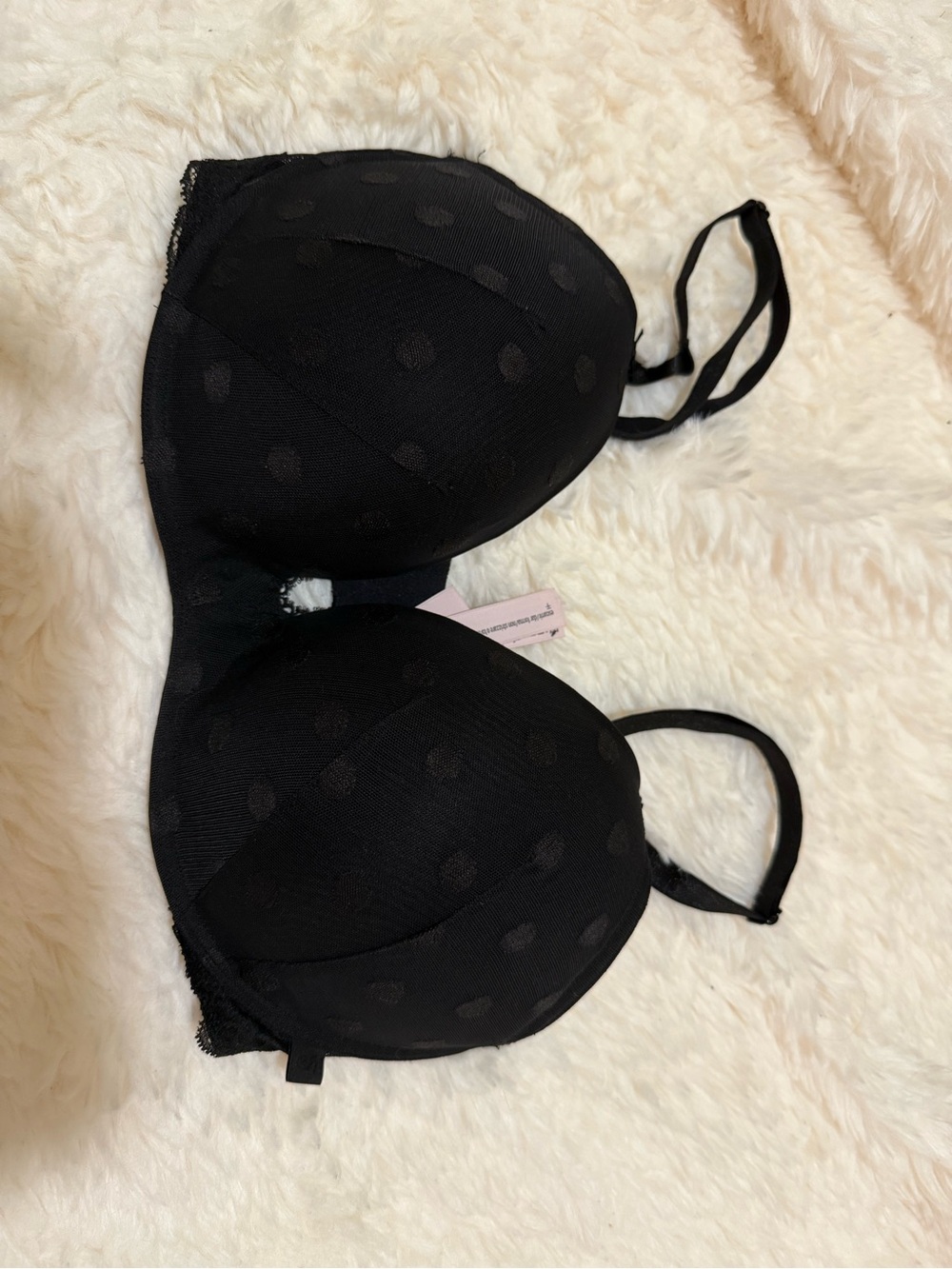 Victoria's Secret Wireless Black Polka Dot Push-up Bra Size 32 DD